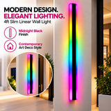 4FT RGB Slim Linear LED Wall Light, Smart Color-Changing LED Wall Sconce with LotusLamp X App Control, Midnight Black Finish, Multicolor Ambient Lighting for Gaming Room, Bedroom, Living Room, Restaurant and Modern Interiors
