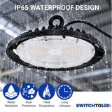 150W UFO LED High Bay Light, 22,500 Lumens, 400W Metal Halide Equivalent, 5700K Cool White, 120-277V AC, 90° Beam Angle, 6FT Cable Included, UL & cUL Listed, 3-Year Warranty, Commercial Warehouse Lighting