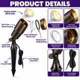 Outdoor LED Landscape Spotlight, Solid Brass 12V Low Voltage Uplight, IP65 Waterproof Bronze Garden Spot Light with 5W 450LM Warm White Replaceable MR16 Bulb, Adjustable Ground Stake for Trees, Fences and Fountains