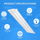 led high bay shop light fixture with specifications on a blue background