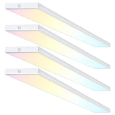 Four LED linear light strips with white housings and a soft rainbow gradient across the light panels, arranged diagonally on a white background.