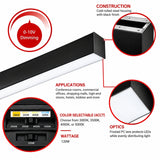 2x2 Square Pattern LED Linear Direct/Indirect Pendant Fixture, 120W, 12,600 Lumens, 120-277V, 4CCT Selectable 3000K-5000K, 0-10V Dimmable, Suspended & Ceiling Mount, Black Finish