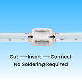 PCB-to-PCB 2-Pin Solderless Connectors for 10mm Single Color LED Strip Lights – CE Certified, IP20, 4A Rated, Easy Snap-On, Seamless End-to-End Connection