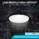 250W UFO LED High Bay Light, 37,500 Lumens, 750W Metal Halide Equivalent, 5700K Cool White, 120-277V AC, 90° Beam Angle, 6FT Cable Included, UL & cUL Listed, 3-Year Warranty, Commercial Warehouse Lighting