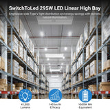 295W LED Linear High Bay Light with PIR Motion Sensor, 41,300 Lumens, 5000K Cool White, 140 lm/W, 1000W Metal Halide Equivalent, 0-10V Dimmable, 120-277V, UL & DLC 5.1 Premium, 2FT Commercial Warehouse & Industrial Lighting