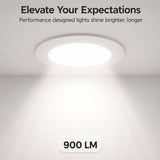 6 Inch Slim LED Recessed Downlight with Night Light, 12W, 900 Lumens, 5 CCT Selectable 2700K/3000K/3500K/4000K/5000K, 2000K Night Light, Canless, Dimmable, CRI 90, ETL Listed, IC Rated, Wet Rated, White, 120V