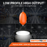 UFO LED High Bay Light with Emergency Battery Backup, 100W/120W/150W Power Selectable, Up to 24,000 Lumens, 4000K/5000K/5700K Selectable, 120-277V, 0-10V Dimmable, UL DLC Listed, 90-Min Emergency Lighting