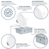 4 inch LED recessed light features including 5CCT selectable color temperature and easy installation