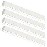 Set of four white 8ft LED linear lights aligned in parallel showcasing uniform design.