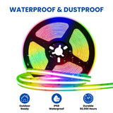 Waterproof RGB COB LED Strip Light 16.4FT (5M) – 12V Dot-Free Seamless Glow, 840 LEDs/m, Color Changing, IP68 Outdoor/Indoor, UL Listed, 10mm, Dimmable, CRI 80+, 50,000 Hrs Lifespan
