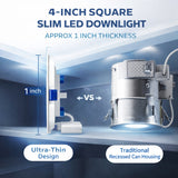 4-Inch Slim Square LED Recessed Downlight, 750 Lumens 5CCT Selectable 2700K-5000K, Canless IC Rated Ceiling Light with Junction Box, 10W Dimmable Ultra-Thin Wafer Light, 60W Incandescent Equivalent, 5-Year Warranty