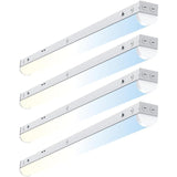 Four 4' linear led fixture
with different color temperatures on a white background
