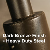 Dark bronze metal component with text indicating 'Dark Bronze Finish' and 'Heavy Duty Steel'.