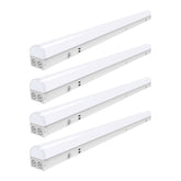 Set of four white LED light strips on a white background