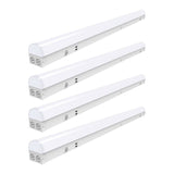 Set of four white LED light strips on a white background
