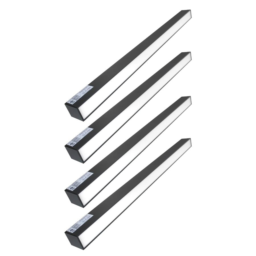 Four black rectangular light fixtures on a white background