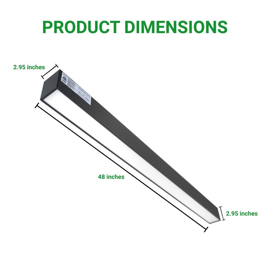 Dimensions of a rectangular light fixture with measurements labeled.