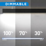 Dimmable light fixture with labeled brightness levels on a gray background