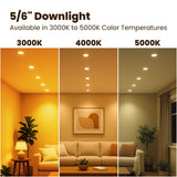 6" LED Retrofit Recessed Downlight, 15W (120W Equivalent), 1100 Lumens, 5CCT Selectable (2700K/3000K/3500K/4000K/5000K), Dimmable, ETL & Energy Star Listed
