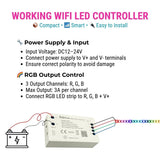 WiFi LED Controller D015/D016, 3-4CH 12-24V RGB/RGBW, 2.4GHz RF Remote, Tuya App, Alexa/Google Voice, 1024-Level PWM Dimmer, Short-Circuit Protected