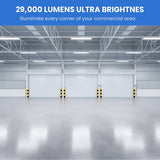 4FT LED Linear High Bay Light, 320W, 29,000 Lumens, 5000K Cool White, Frosted Lens, Chain Mount, Damp Rated IP20, 120-277V, UL/DLC Listed