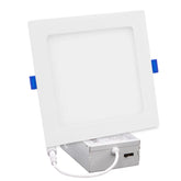 6-inch slim square LED recessed downlight with ultra-thin canless design and integrated junction box for modern ceiling lighting.