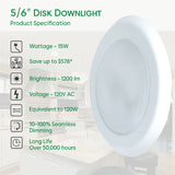 6 Inch LED Disc Light 15W 1200LM 120V Dimmable Specifications at SwitchToLED