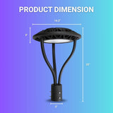 LED Post Top Light - 75W/100W/150W Selectable, 3000K/4000K/5000K CCT, AC100-277V, Black T5 3" Mount, Frosted Glass Cover, Outdoor Waterproof Fixture, Compatible with Photocell, 5-Year Warranty for Street, Yard, Garden