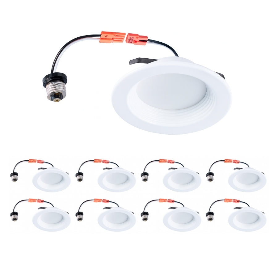 Set of LED downlights with wiring on a white background