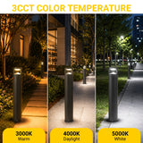 42" 24W LED Bollard Light - Selectable CCT (3000K-4000K-5000K) - Type V Distribution - 120-277 VAC - 3,120 Lumens - IP65 Waterproof - 0-10V Dimmable - UL DLC Premium - Outdoor Pathway Landscape Lighting - 5-Year Warranty