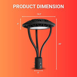 LED Post Top Light - 40W/60W/80W Selectable, 3000K/4000K/5000K CCT, AC100-277V, Black T5 3" Mount, Frosted Glass Cover, Outdoor Waterproof Fixture, Compatible with Photocell, 5-Year Warranty for Street, Yard, Garden