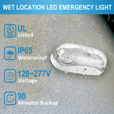 Wet Location LED Emergency Light, Dual Adjustable Bug Eye Heads, 120-277V Hardwired, 400LM, 2.4W, 90-Min Battery Backup, UL 924 Listed Commercial Egress Safety Light