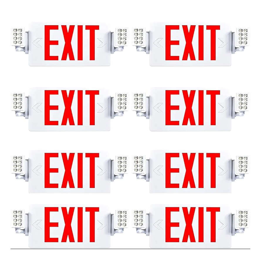 Multiple red EXIT signs on a white background