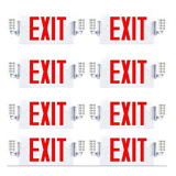 Multiple red EXIT signs on a white background