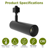 Black LED track light with an easy slide switch to select 2700K, 3000K, 3500K, 4000K, or 5000K color temperatures.