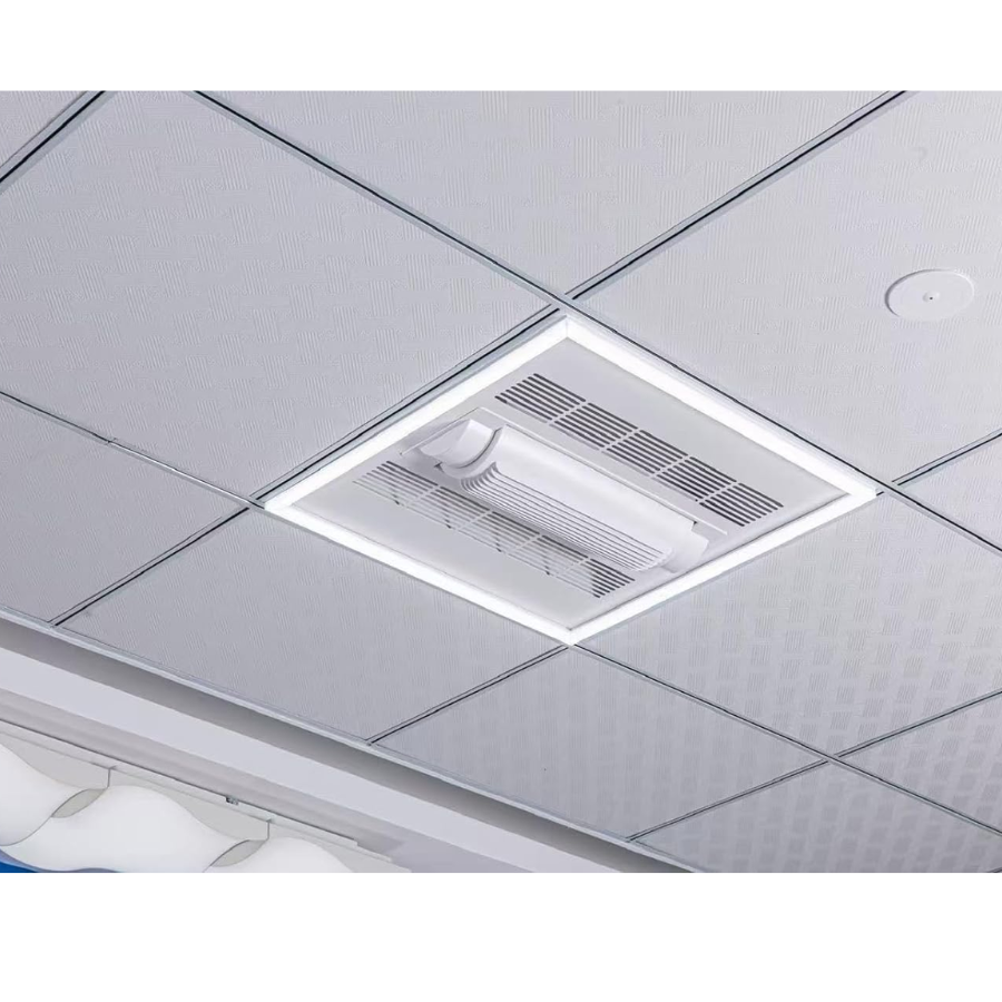 Ceiling-mounted air conditioning unit embedded in a tiled ceiling