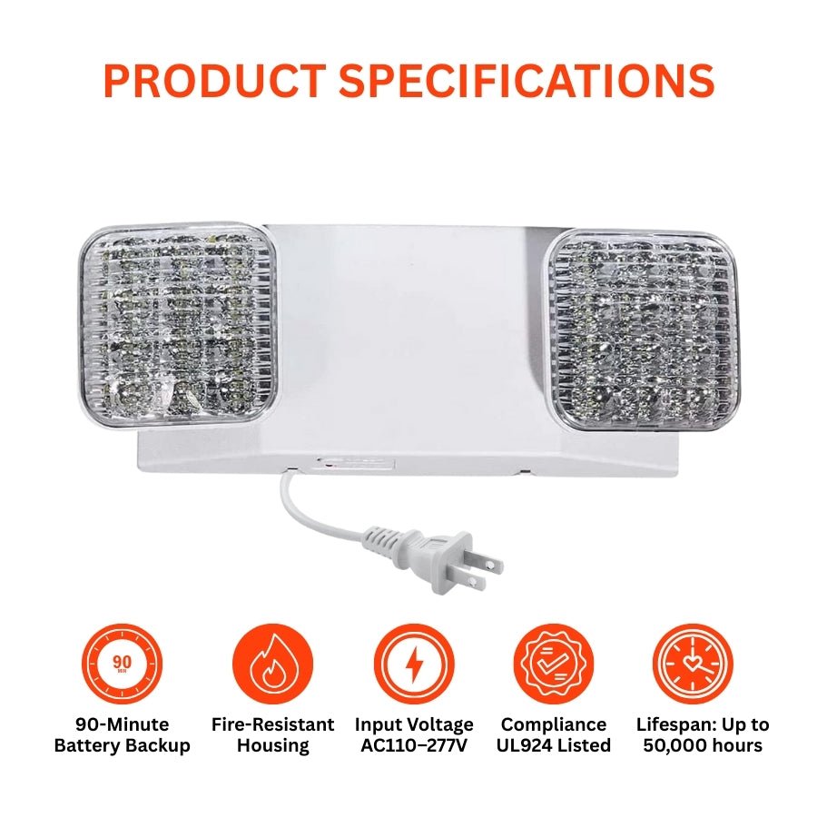 Corded Emergency Light with Battery Backup product specification at switchtoled.com