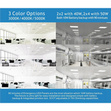 Collage of office interior with LED lighting options and specifications.
