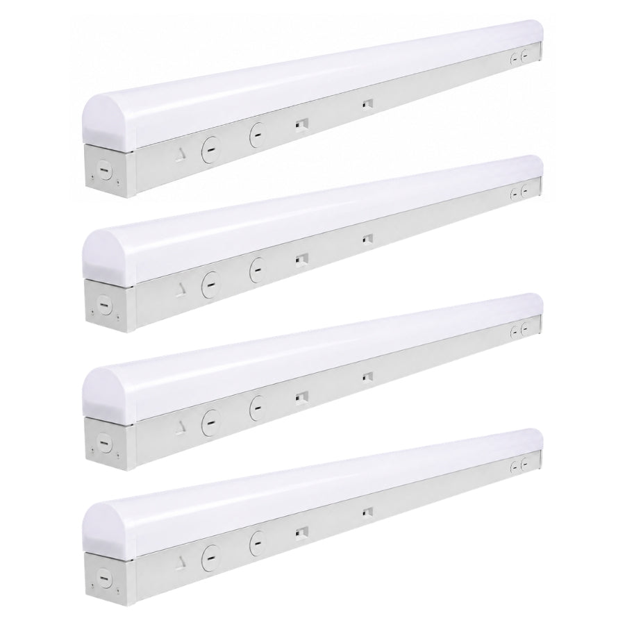 Four white LED linear lights on a white background