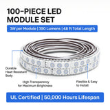 LED Module String Lights – Red/Green/White, 3W/Module, 390LM, 110V/220V, 130LM/W, CRI 90+, IP67 Waterproof, Dimmable, 48FT, UL Certified, 50,000 Hrs Lifespan