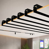 Multiple 4-wire recessed magnetic track lighting rails installed in a modern ceiling, creating a customizable smart magnetic track lighting system for residential and commercial spaces.