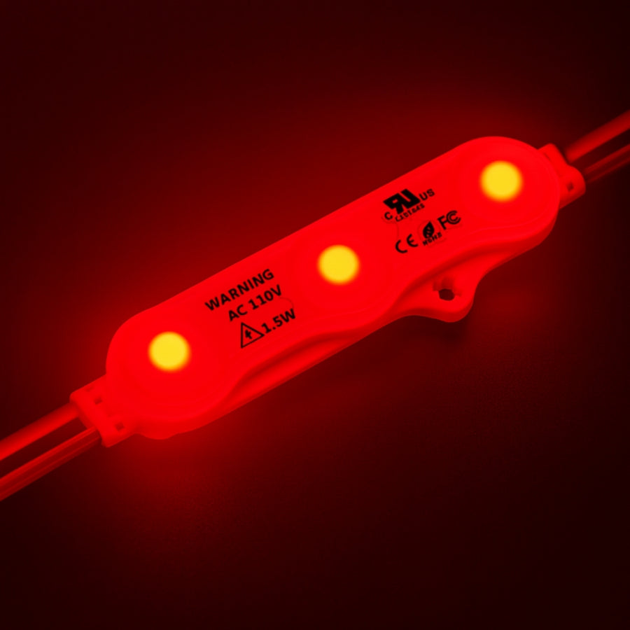 Red modules leds with warning label on a dark background