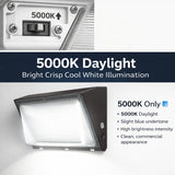 Semi-Cutoff LED Wall Pack Light Showing 5000K Daylight Setting with 120W/100W/80W Selectable Power, Radar Photocell Sensor, IP65 Wet Rated Commercial Outdoor Fixture (Up to 18,000LM)