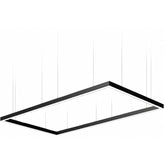 SwitchToLED black architectural LED linear pendant light fixture suspended from ceiling.