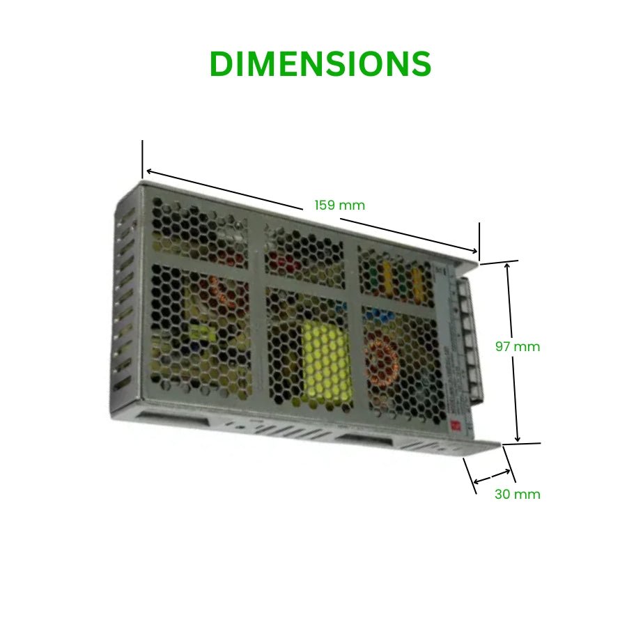Compact and efficient 12V 150W Switchable Power Supply (LRS-150-12) – dimensions