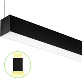 Black rectangular pendant light fixture on a white background