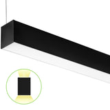Black rectangular pendant light fixture on a white background