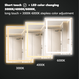 bathroom mirror with led lighting 3K-6K Warm/Natural/Daylight showing color temperature