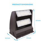 commercial wall pack lights LED flood light with dimensions labeled on a white background