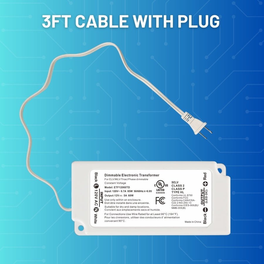 dimmable led driver 24v with 3ft cable with plug at switchtoled